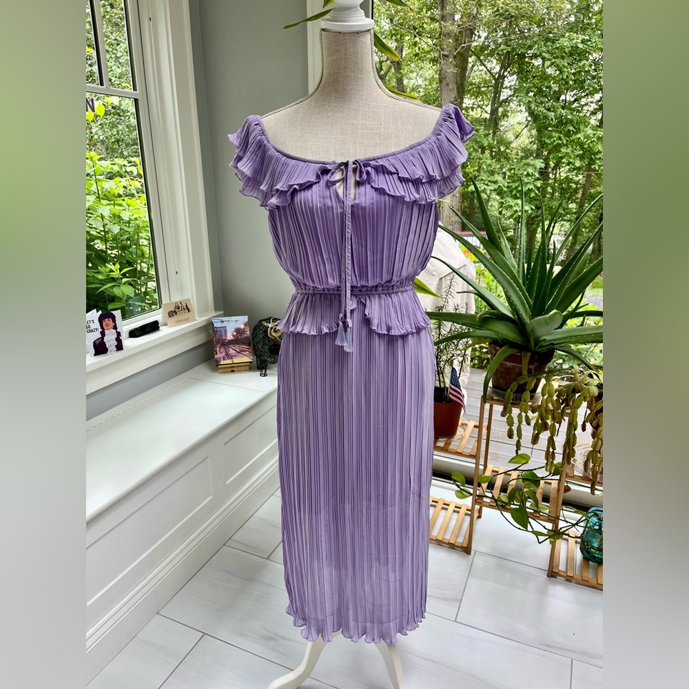 Lilac Pleated Ruffle Midi Dress